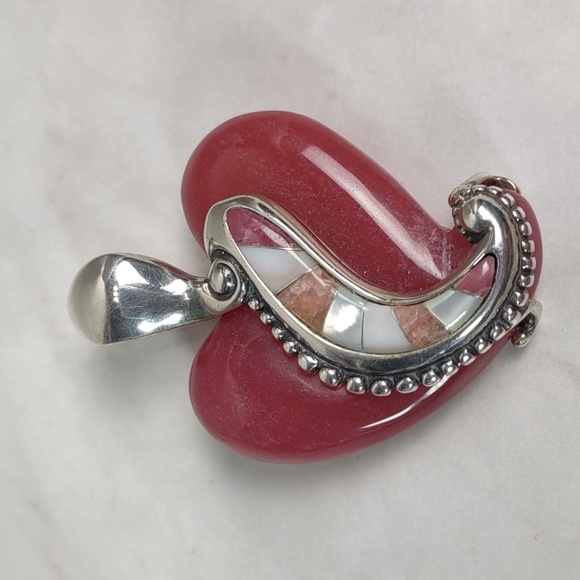 Carolyn Pollack Sterling Silver/Rhodonite Heart Enhancer Pendant - Picture 7 of 13